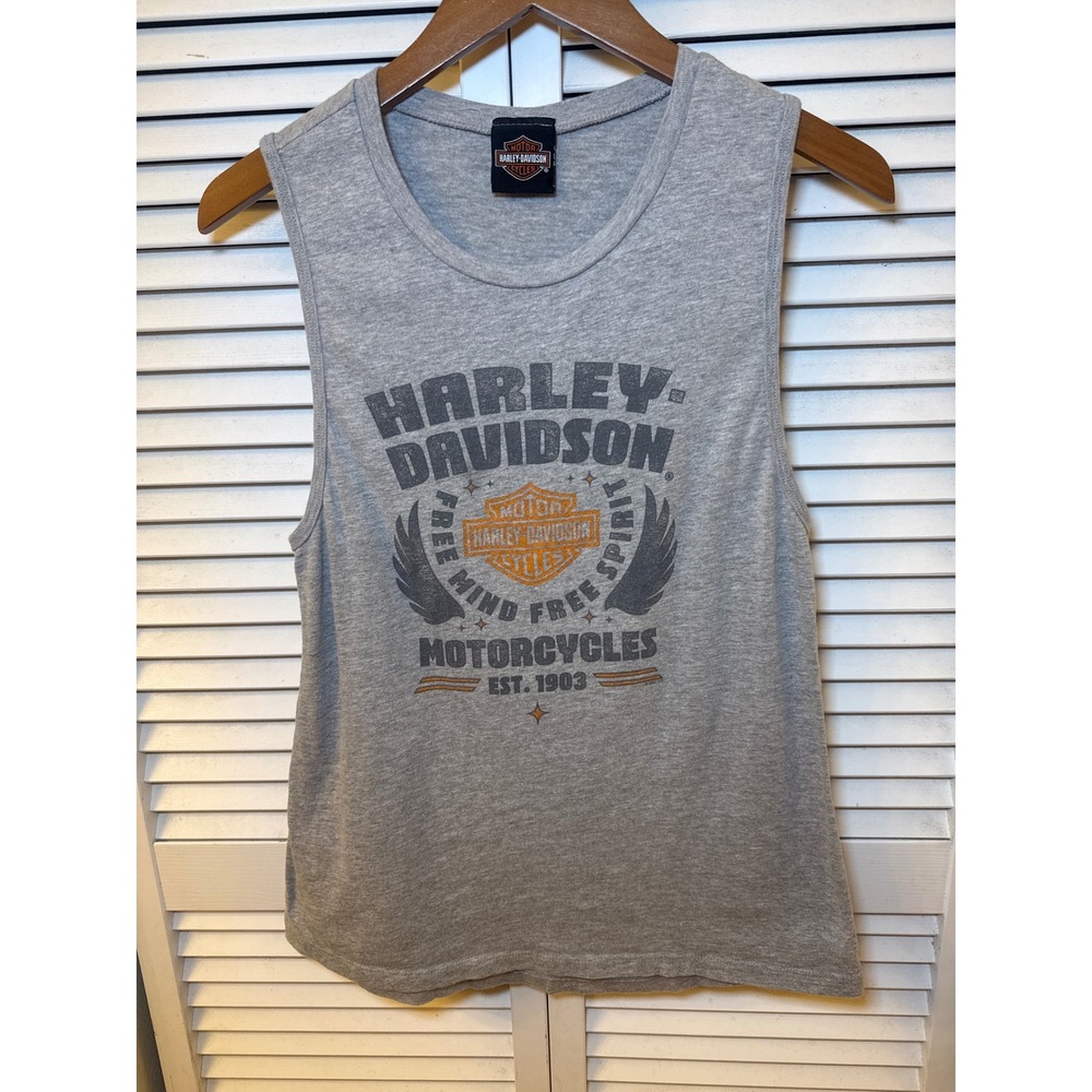 Harley Davidson Tacoma WA Destination Muscle Tank Top Gray Womens Sleeveless Tee